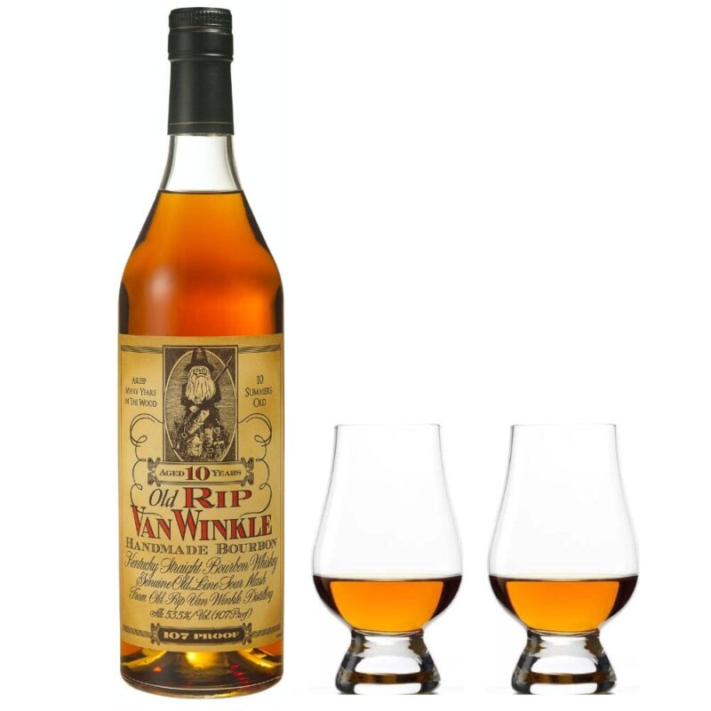 Old Rip Van Winkle 10 Year Bourbon and Glencairn Whiskey Glass Set