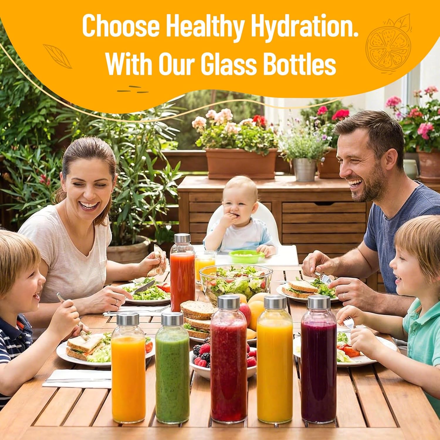 Clear Glass Bottles with Lids 18 oz, Reusable Glass Water Bottles with Stainless Steel Cap for Refrigerator, Juicing, 100% Leak Proof, BPA Free, Juice Bottle Drinking Jar...