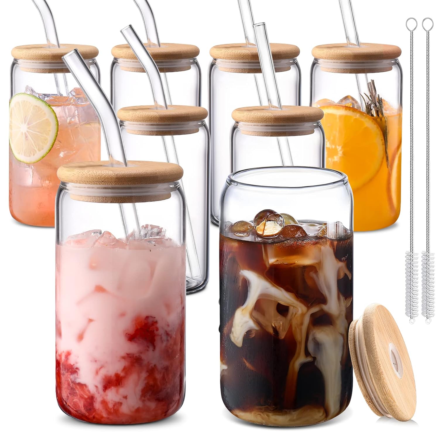 DWTS DANWEITESI Glass Cups with Lids and Straws 4 pcs