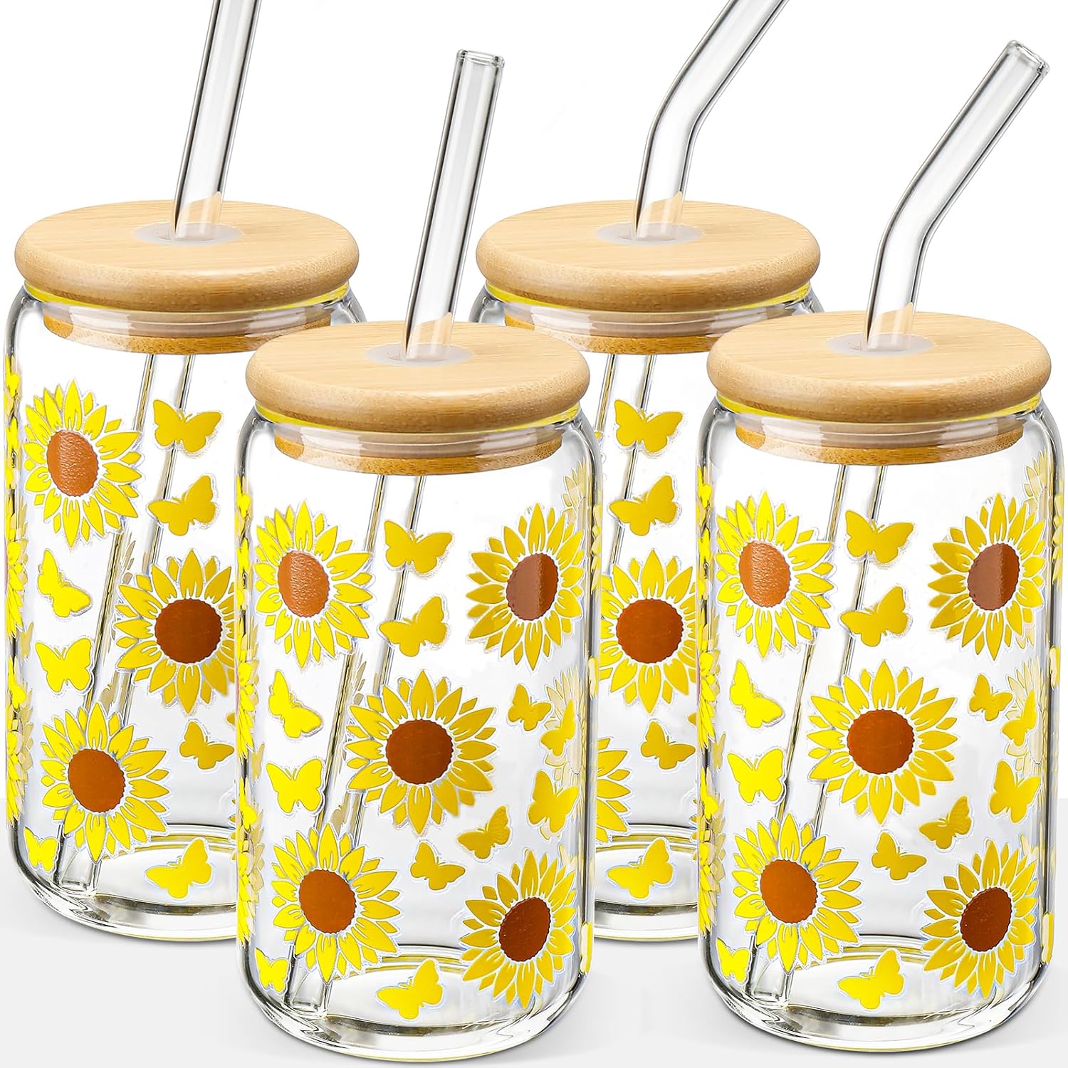 DWTS DANWEITESI Glass Cups with Lids and Straws 4 pcs