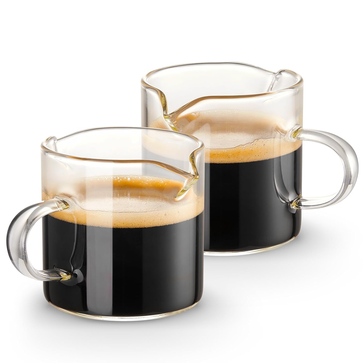 Espresso Cups Set of 2, 4 OZ Double Spouts Cups, Shot Glasses, Milk Cup with Handle, Clear Glass, Espresso Accessories for Machine, Small