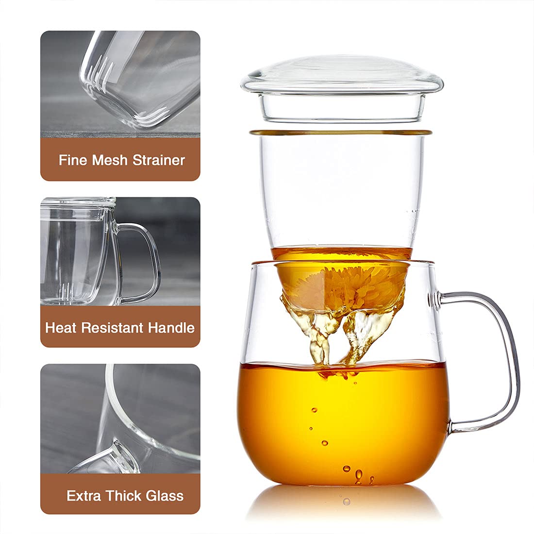 Glass Tea Cup with Infuser and Lid