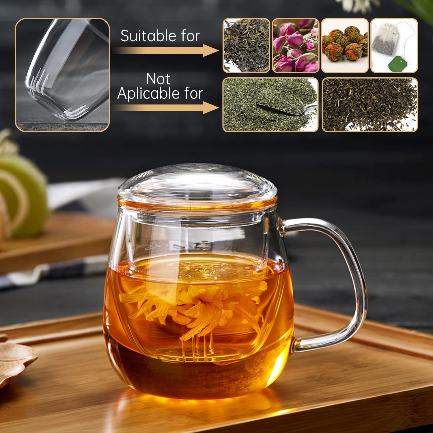 Glass Tea Cup with Infuser and Lid