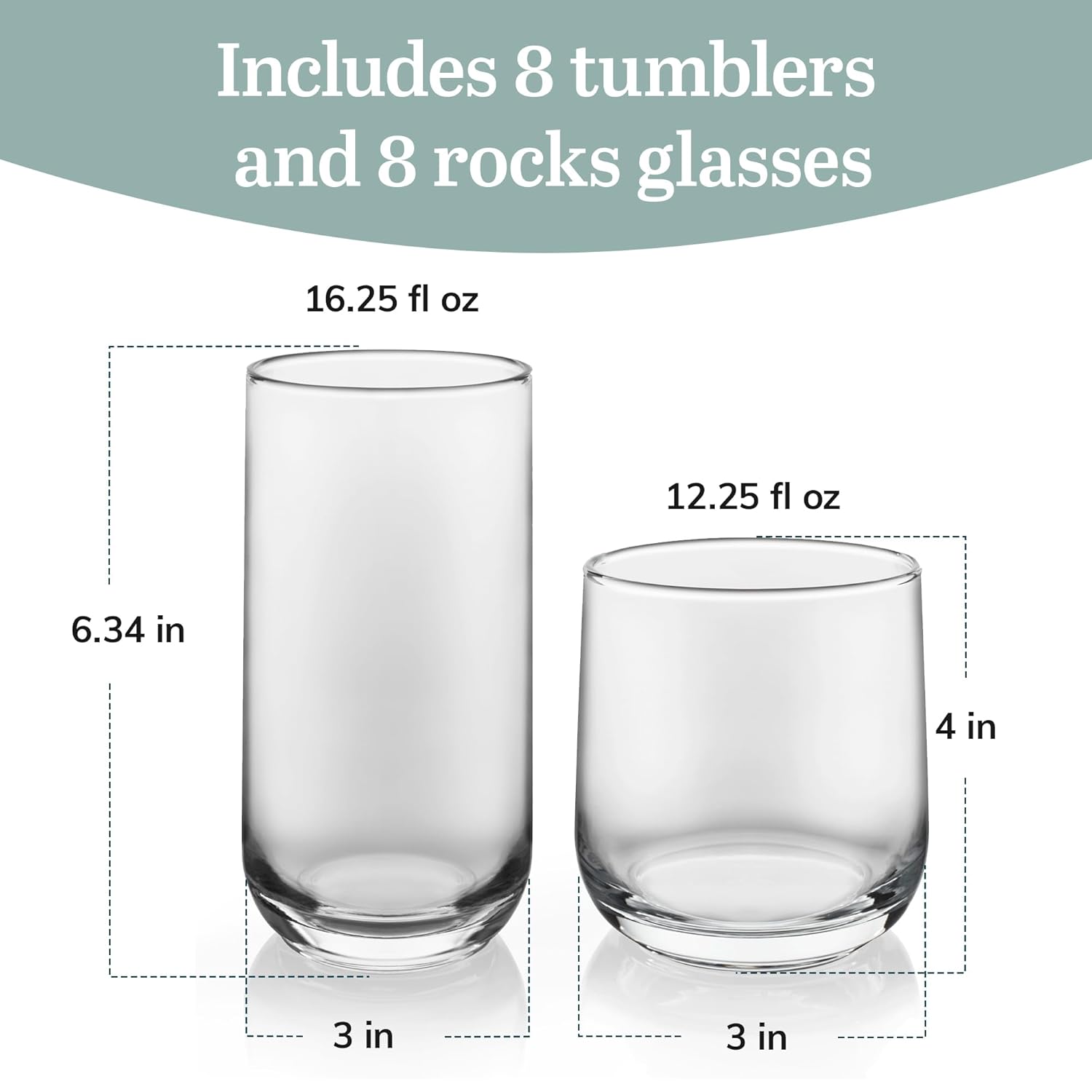 Libbey Ascent Tumbler and Rocks Drinking Glasses Set of 16