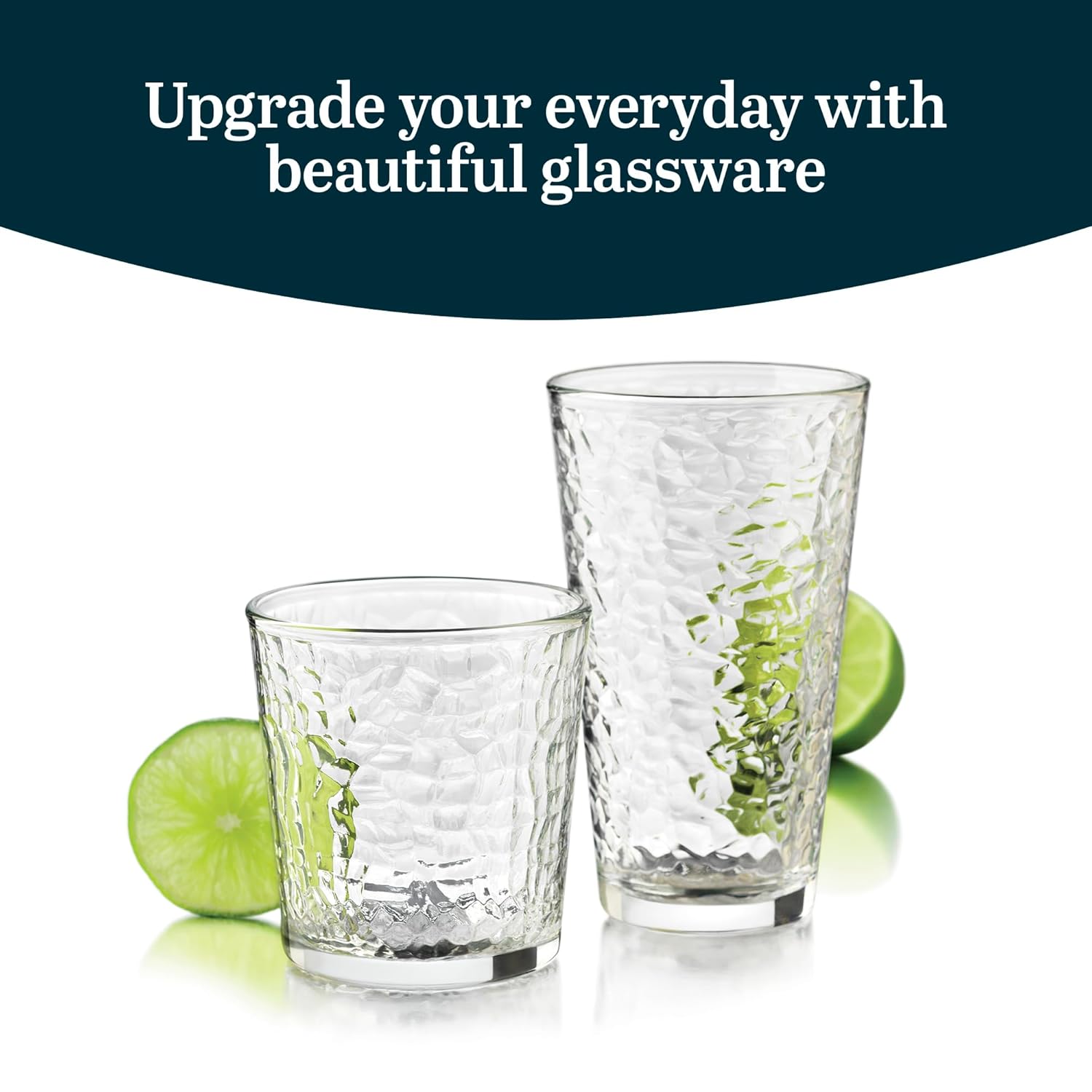 Libbey Yucatan Tumbler and Rock Drinking Glasses Set, Textured 16 Piece Glassware Set, All Purpose Glass Cups for Events and Everyday Use