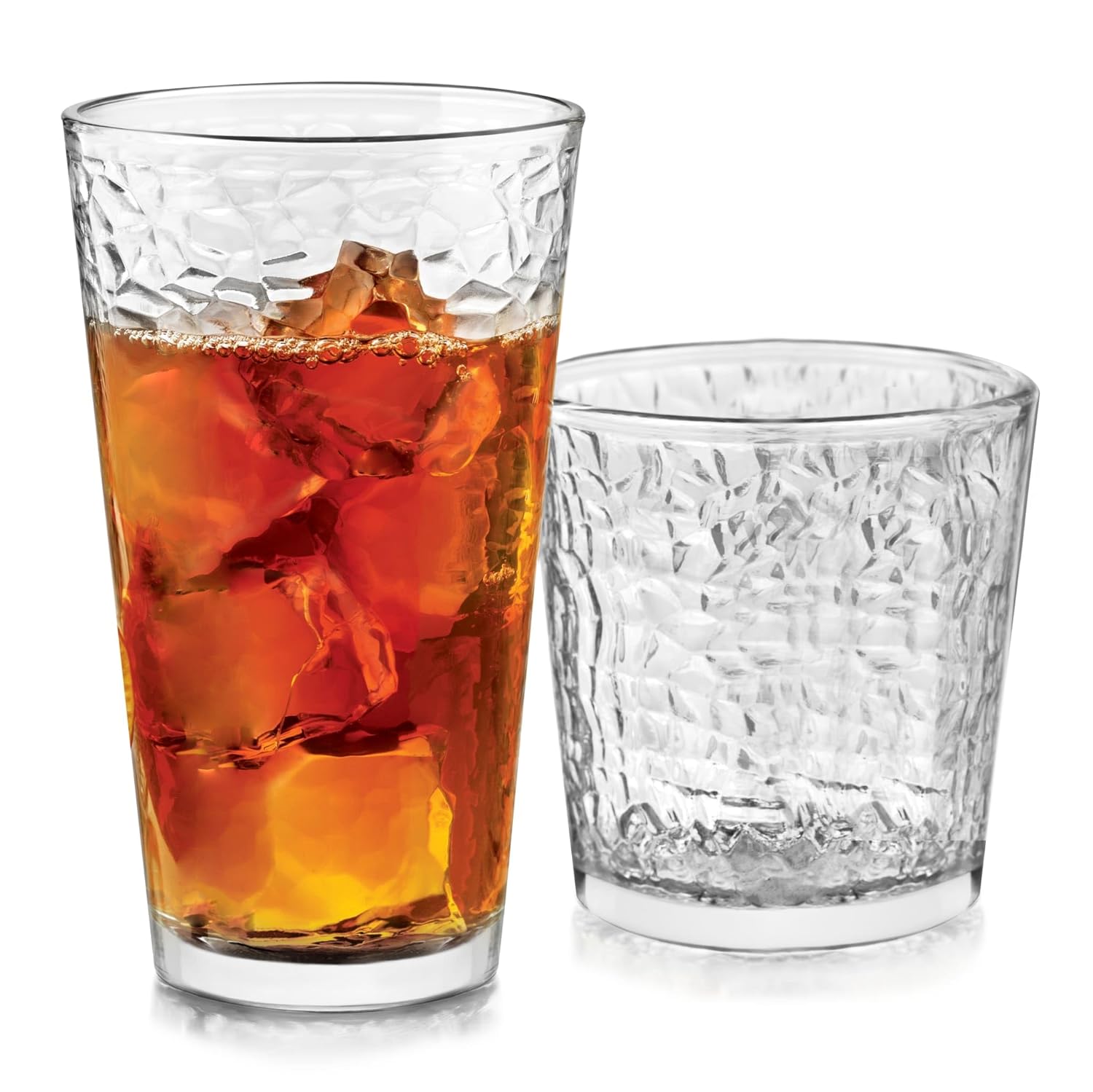 Libbey Yucatan Tumbler and Rock Drinking Glasses Set, Textured 16 Piece Glassware Set, All Purpose Glass Cups for Events and Everyday Use