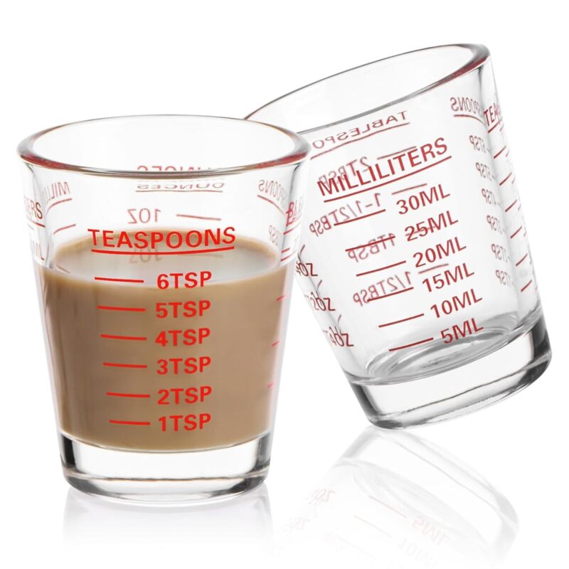 Shot Glasses Measuring Cup Set 2PACK Espresso Shot Glasses Liquid Heavy Glass 26-Incremental Measurement 1 OZ, 2 TBS, 6 TSP, 30 ML Kitchen Tools (Red)