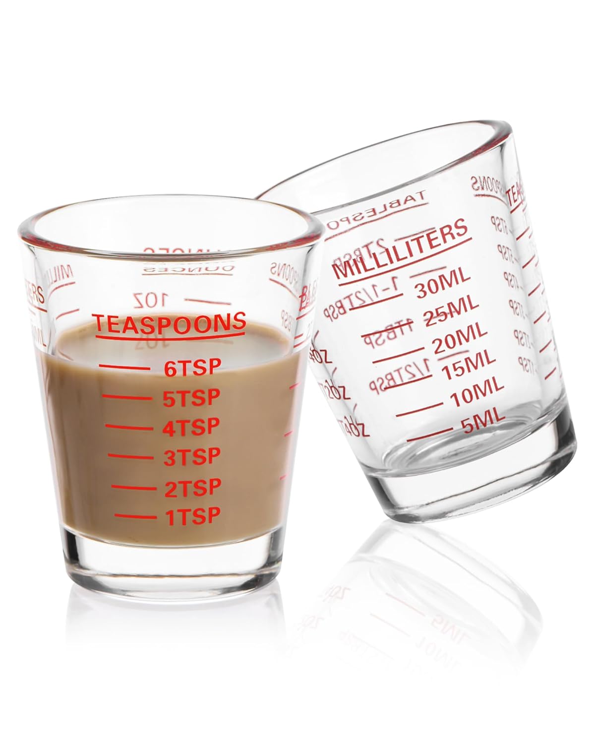Shot Glasses Measuring Cup Set 2PACK Espresso Shot Glasses Liquid Heavy Glass 26-Incremental Measurement 1 OZ, 2 TBS, 6 TSP, 30 ML Kitchen Tools (Red)