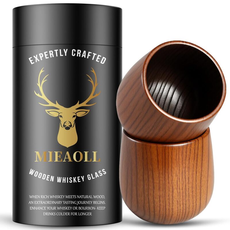 Wooden Whiskey Glass Gifts For Men - Charred Wood Bourbon Whiskey Glasses, Perfect for Men Who Have Everything, Gift for Dad or Boyfriend on Father's Day, Birthday, Christmas,...