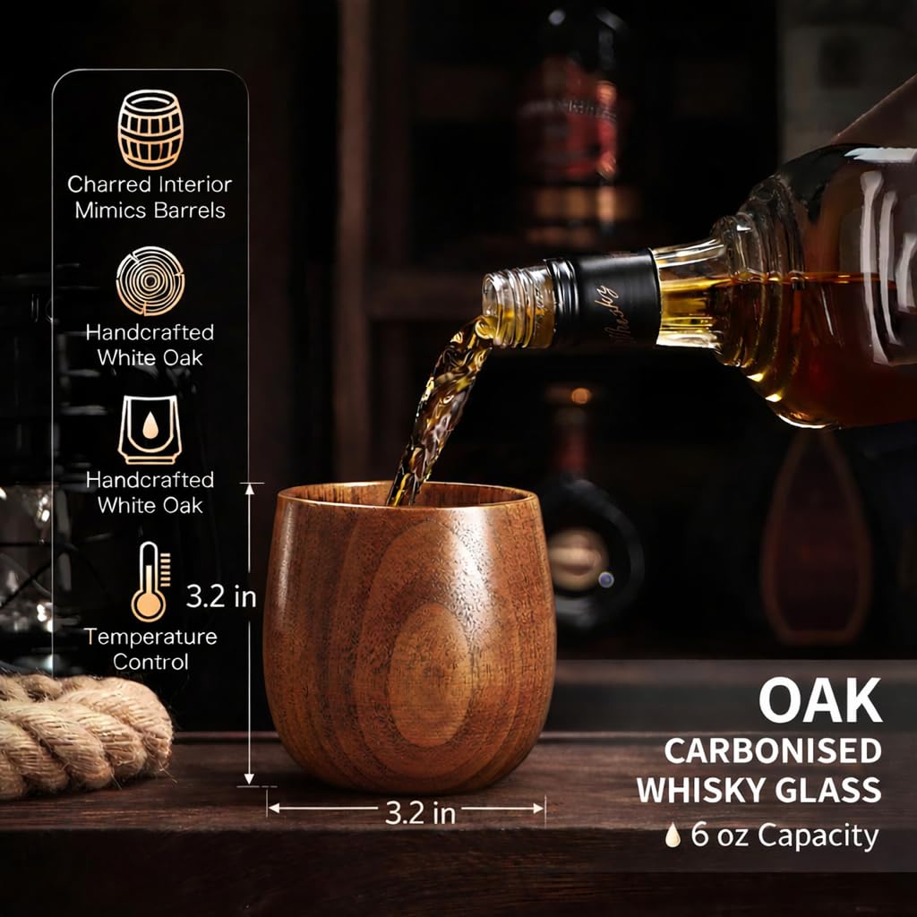 Wooden Whiskey Glass Gifts For Men - Charred Wood Bourbon Whiskey Glasses, Perfect for Men Who Have Everything, Gift for Dad or Boyfriend on Father's Day, Birthday, Christmas,...
