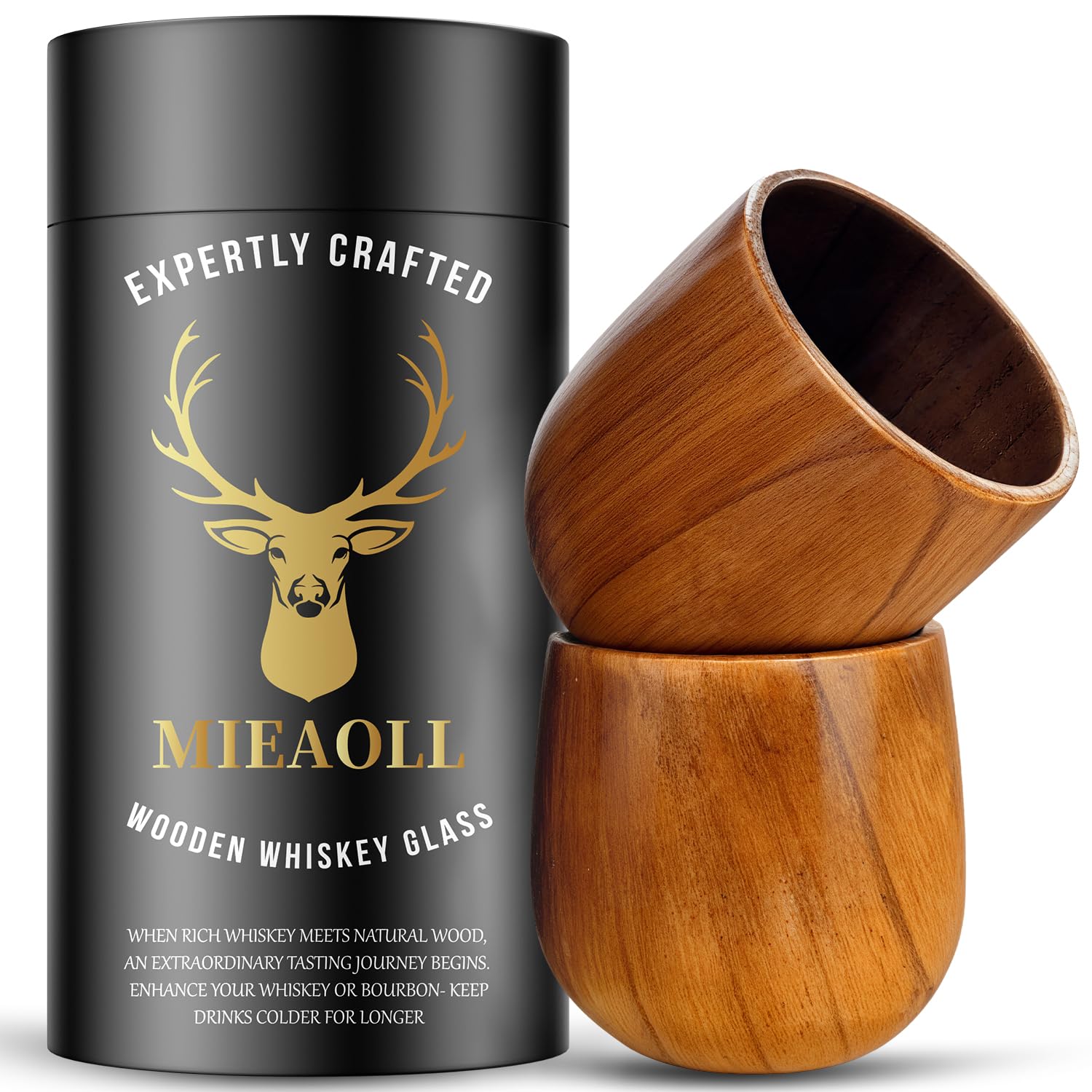 Wooden Whiskey Glass Gifts For Men - Charred Wood Bourbon Whiskey Glasses, Perfect for Men Who Have Everything, Gift for Dad or Boyfriend on Father's Day, Birthday, Christmas,...