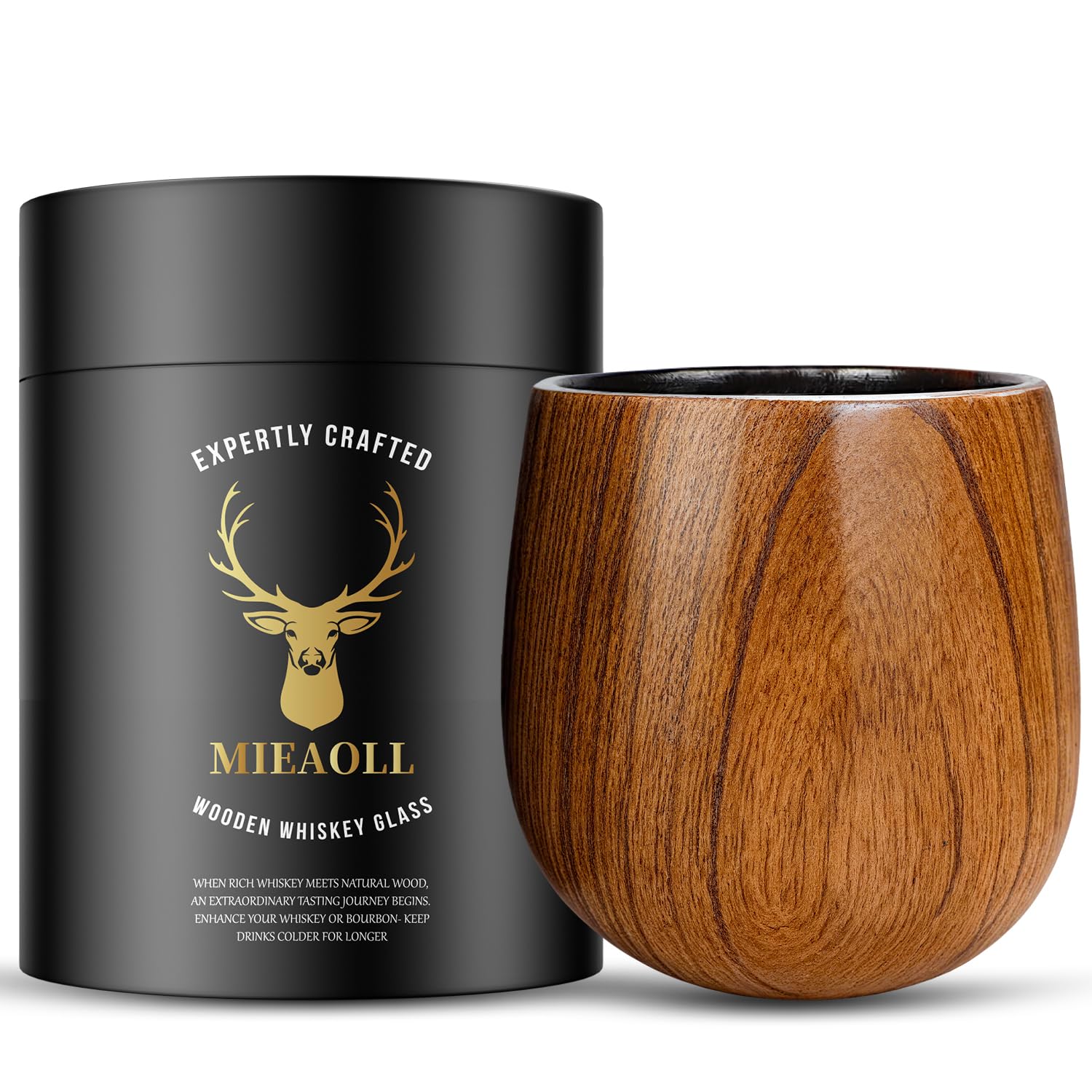 Wooden Whiskey Glass Gifts For Men - Charred Wood Bourbon Whiskey Glasses, Perfect for Men Who Have Everything, Gift for Dad or Boyfriend on Father's Day, Birthday, Christmas,...